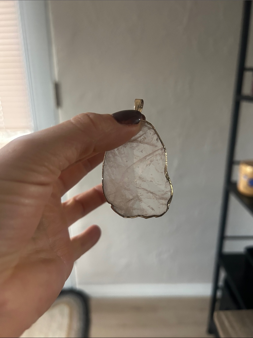 Clea Quartz Slice Pendant Necklace - Gemstone with Gold Trim